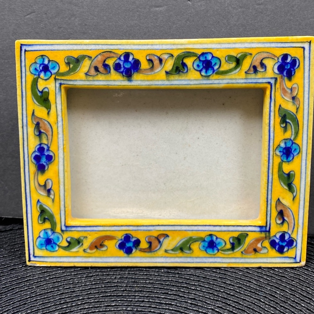 Floral Hand painted signed made in India. Ceramic picture frame